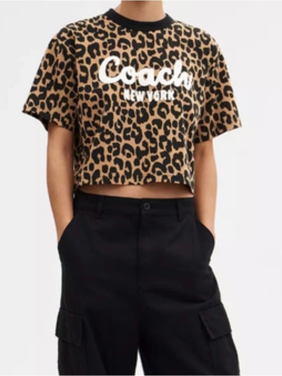 Coach Tops - Coach New York Leopard Logo Crop Tee